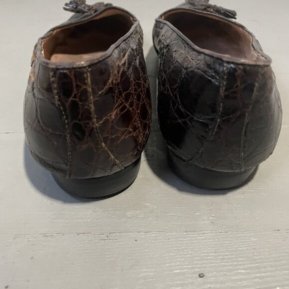 Ralph Lauren Womens Brown Crocodile Leather Loafers With Tassel Detail Size 10 - Picture 6 of 7